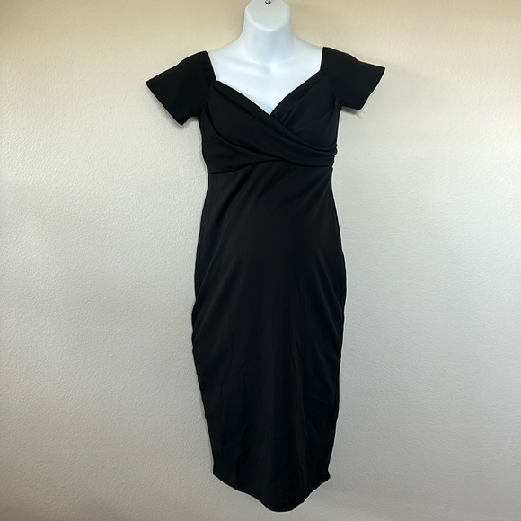 PinkBlush Black Off Shoulder Sweetheart Neckline
Maternity Fitted Mini Dress - Picture 4 of 11